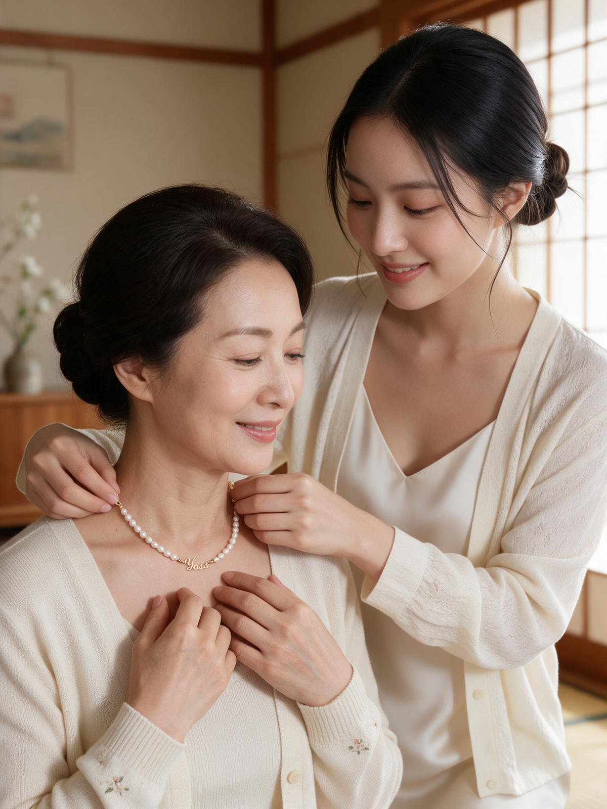 母に名入れネックレスを贈る娘
